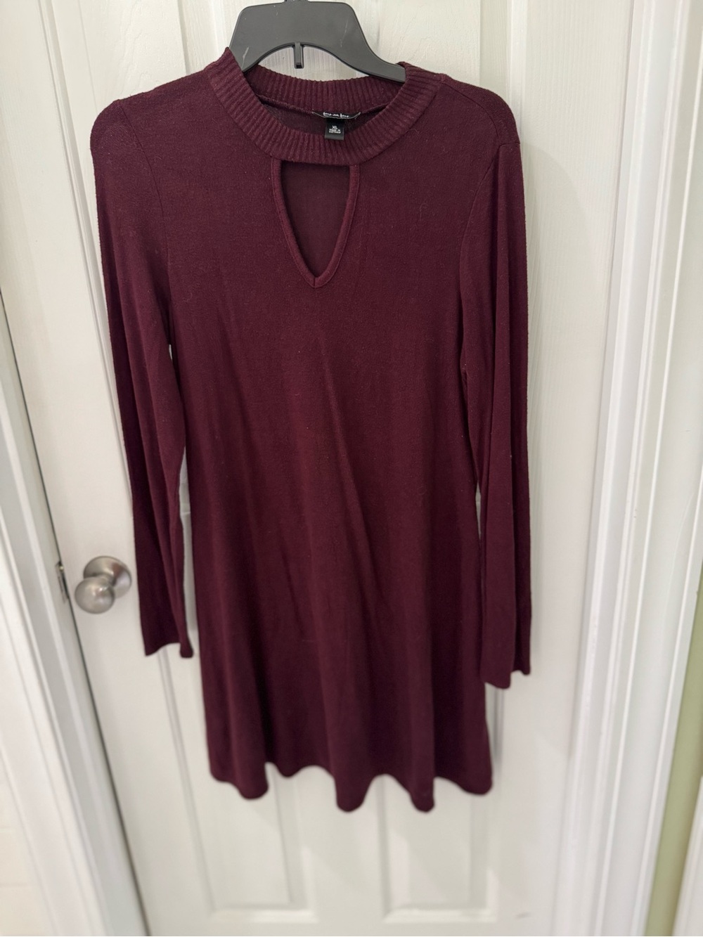 by & by Burgundy Long-Sleeve Keyhole Sweater Tunic
